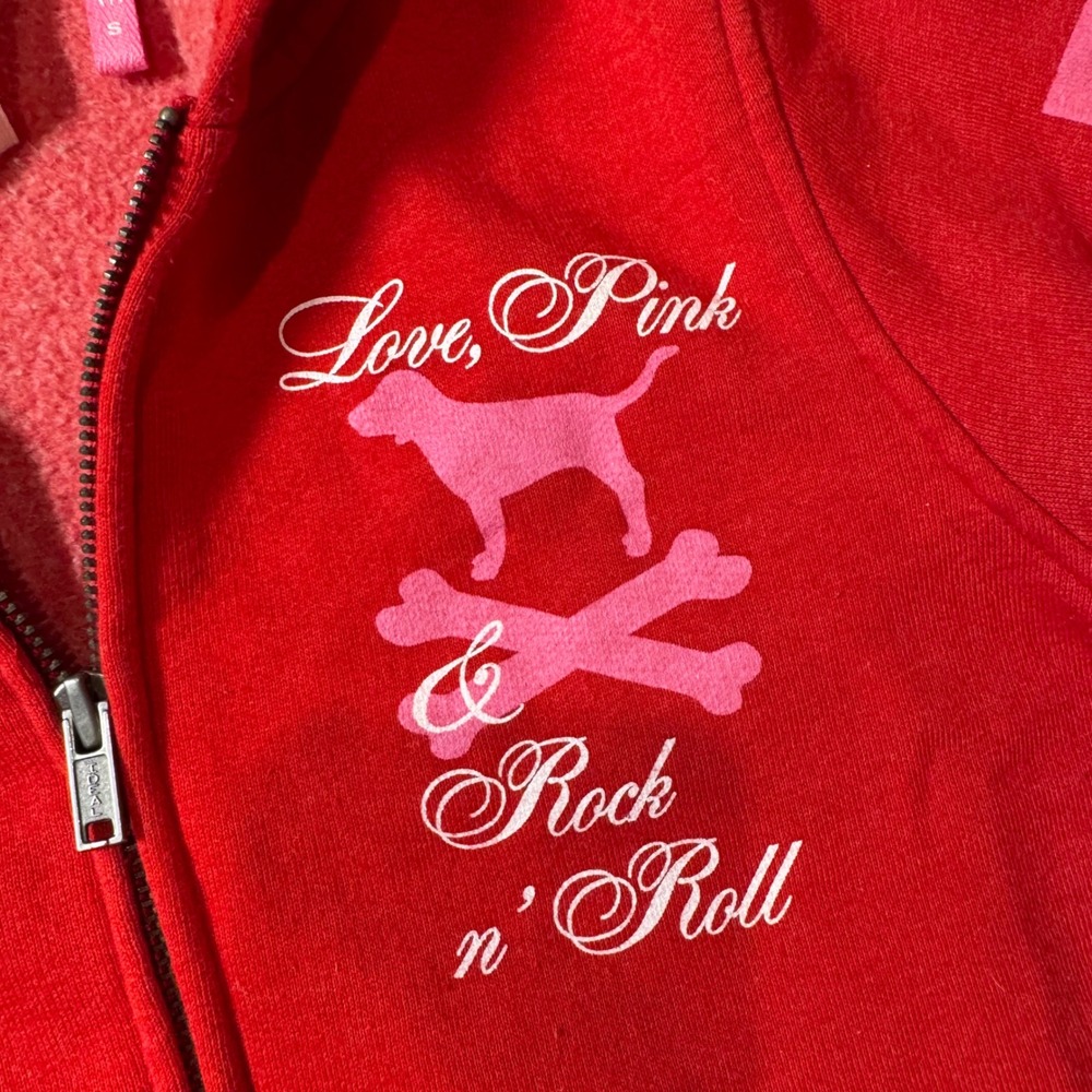 Y2K Vtg RARE Victoria's Secret PINK Love Pink & Rock n' Roll 86 Tour Hoodie Sz S - Picture 2 of 10